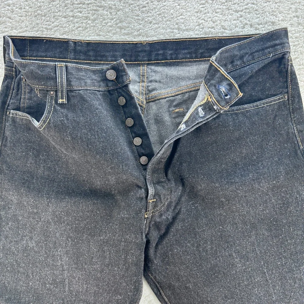 Levis 501 Jeans Men's 36X29 Black Button Fly Straight Leg -‎ Altered -Pre-Own